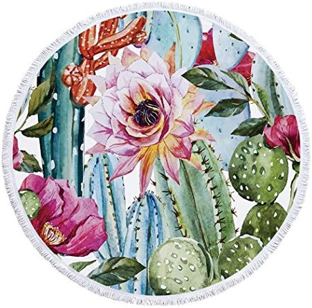 Utopone Beach Towels Round Cactus Microfiber Circle Beach Blanket with Tassels Water Absorbent, Large Soft Throw Beach Towel Blanket for Adults Girls Kids(59 Inch)