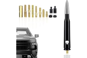 Ajxn 1 PC Car Bullet Antenna Skull, 5.4In Suitable for Ford F150 Wrangler Jeep Chevy Silverado 1500 2500 3500 HD Avalanche GMC Sierra 1500 2500 3500 Denali Heavy Duty Trucks Accessories (Silver)