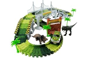 Boley Dinosaur Adventure Road Creators Playset - 142 Track Pieces and 11 Additional Pieces - Dinosaur Track, Battery Powered Car, and Dinosaurs Included - Perfect Construction Dinosaur Action Playset