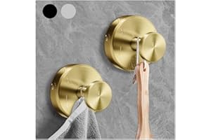 KWV 2024 New Suction Cup Hooks for Shower,Luxe Hold No-Drill Stainless Waterproof Suction Cup Hooks for Hanging up to 15lbs,Shower Hooks for Inside Shower for Bathroom,Mounting on Glass Doors-Gold,2PCS