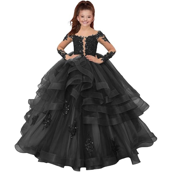 VeraQueen Girls Off Shoulder Princess Party Dress - Long Tulle Pageant Dress With Beaded Straps