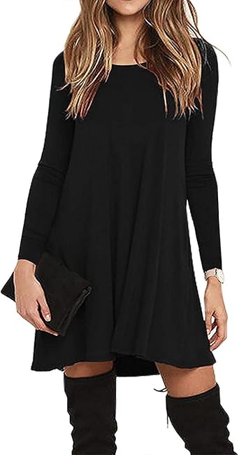 Oplon Femme Robes Automne Hiver Tenue Decontractee A Manches Longues Ligne A Robes Loose T Shirt Rouge Noir Bleu Vert Gris Amazon Fr Vetements Et Accessoires