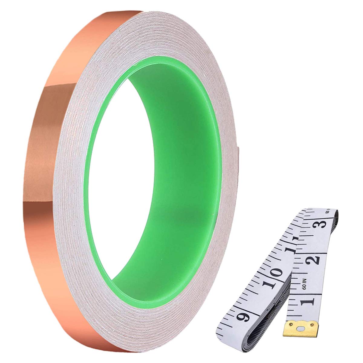 Youmile Double-Sided Conductive Copper Foil Tape (10mm/0.39inch x 30m/98ft) 0.05mm Thickness for Guitar,Electrical Repairs,Soldering with 1.5m/16ft Measuring Tape