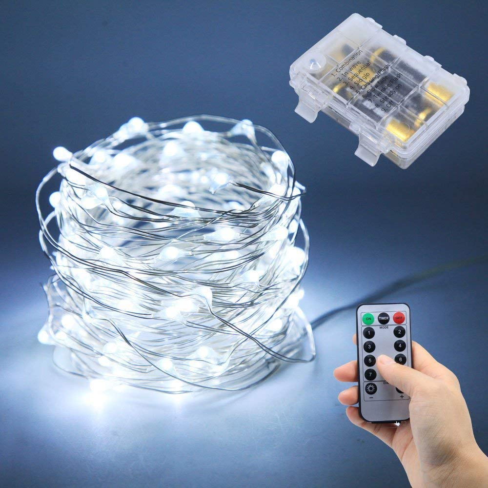 Lezoey Battery Fairy Lights 33Fft 100leds 8 Modes Waterproof Battery ...