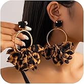 Chunky Leopard Earrings for Women Big Hoop Earrings Vintage Boho Jewelry for Women 80s/90s Earring Cheetah Exaggeration Cloth Costume Jewelry Gift