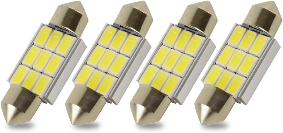 Kashine 36mm Festoon C5W LED Bulbs Canbus 9 SMD 5730 Dome Light for Car Interior Map License Plate Courtesy Door Lights Lamps 6000K White 12V (Pack of 4)