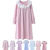 ABALACOCO Cotton Nightgown for Girls Short Long Sleeve Pajamas Dress Princess Kids Toddlers Pretty Lace Loose Sleepwear Dress