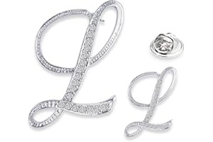 SINNKY A-Z Woman’s Letter Initial Brooch Pins, Silver Clear Crystal Rhinestone Breastpins Letter Stocking Pins for gifts 2size/package