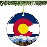 Colorado State Flag and Mountains Christmas Ornament Porcelain 2.75 Inches