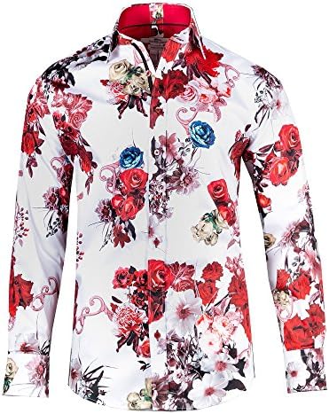 Claudio Lugli Floral Rose Print Luxury Cotton Slim Fit Long Sleeve Mens Shirt CP6351