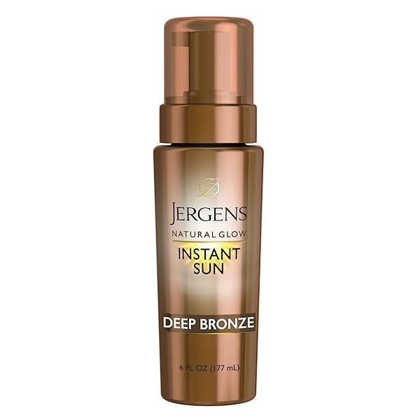 JERGENS NATURAL GLOW INSTANT SUN BODY MOUSSE, SELF TANNER FOR DEEP BRONZE TAN, SUNLESS TANNING BODY BRONZER FOR NATURAL LOOKING COLOR INSTANTLY, 6 OZ