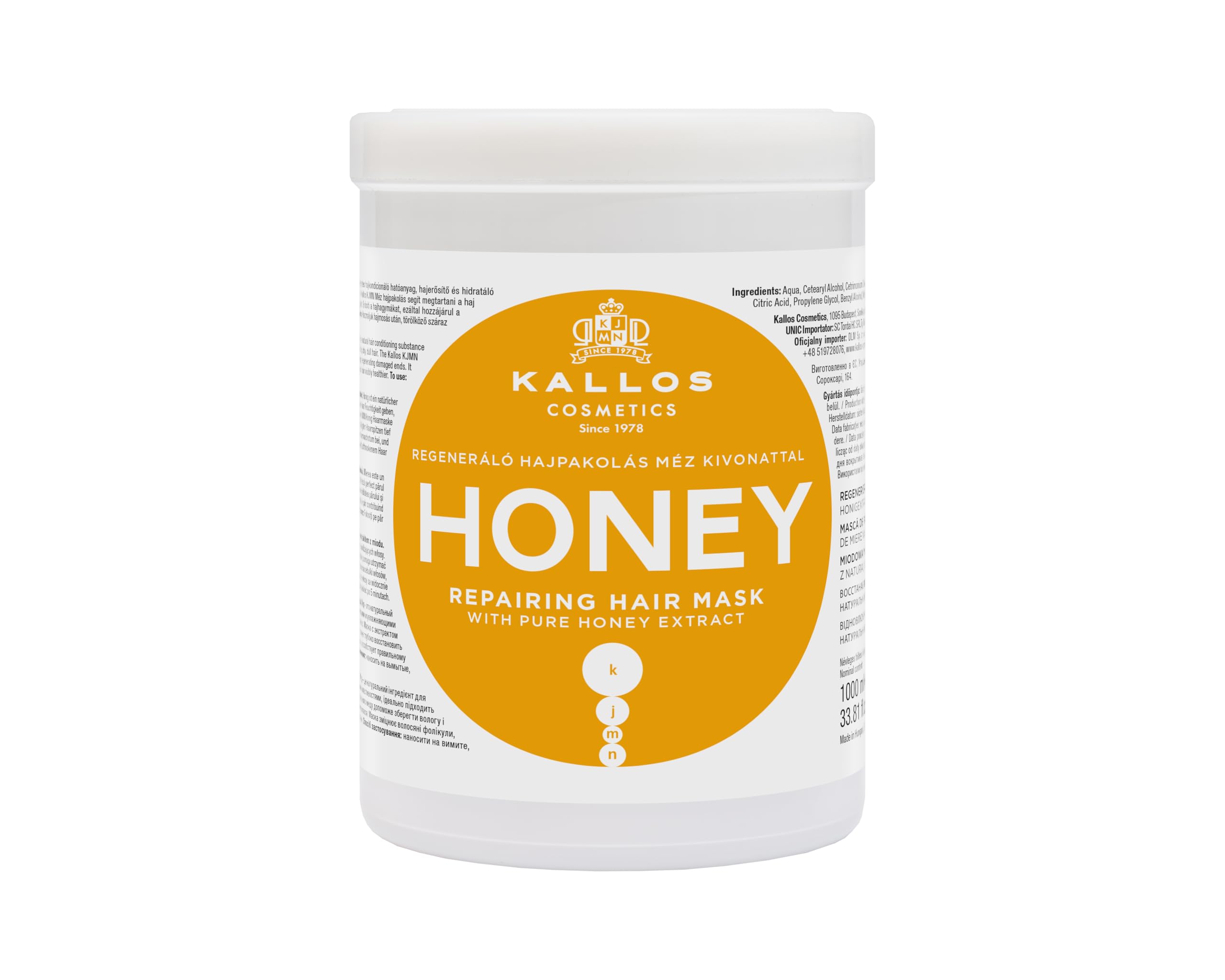 Kallos KJMN Honey Repairing Hair Mask with pure honey extract 1000 ml - 33,81 Fl Oz