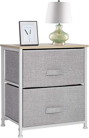 Bedside Table With 2 Drawers Small Storage Cabinet Mini Drawer Tower Nightstand Side Table End Table Organizer Unit With Metal Frame 2 Drawers For Bedroom Entryway Hallway Living Room Use Light Grey