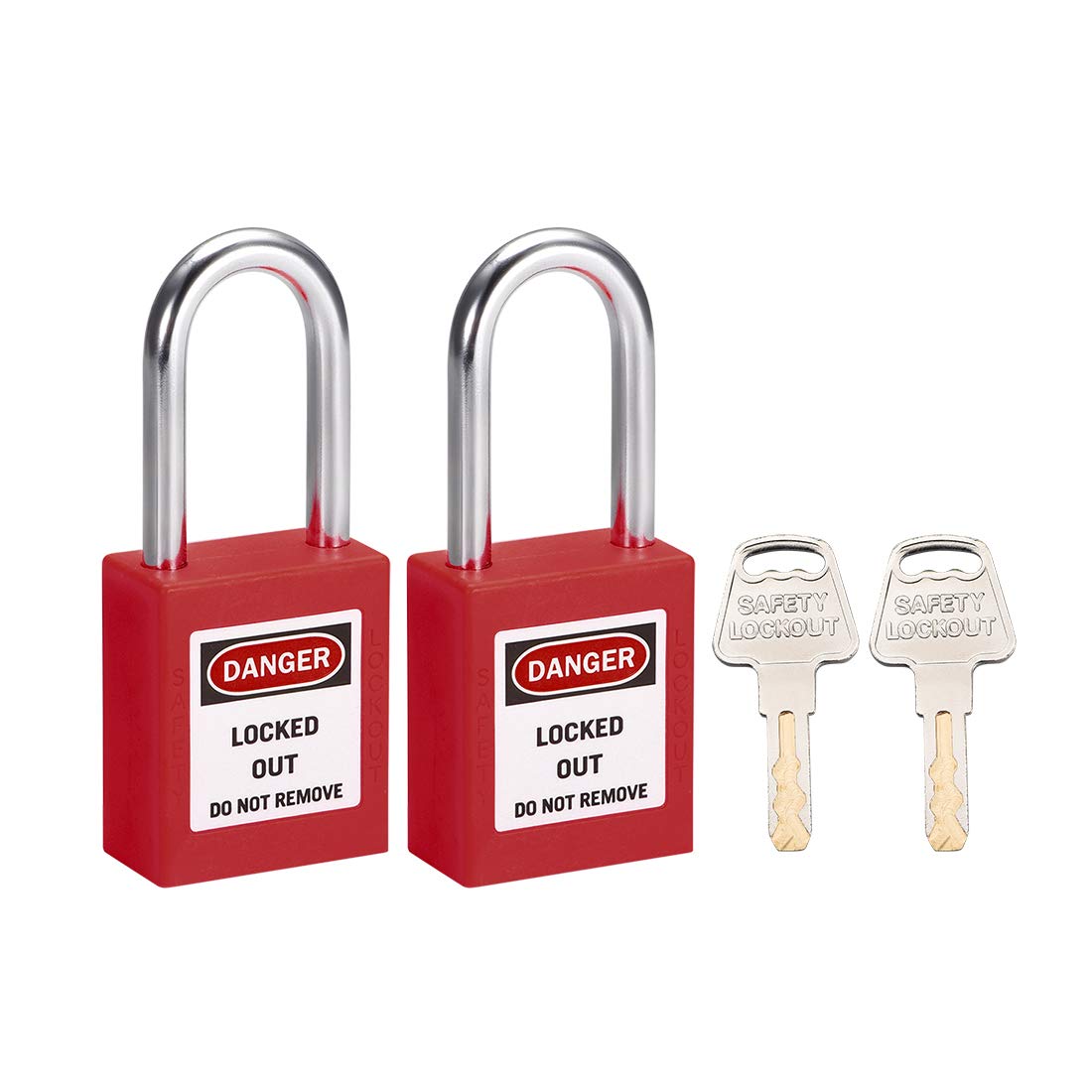 sourcing map Lockout Tagout Safety Padlock 1-1/2-Inch Steel Shackle Keyed Alike Red 2Pcs