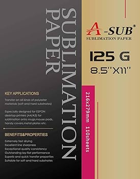 A-SUB Sublimation Paper 8.5x11 Inches for Any Inkjet Printer with Sublimation Ink