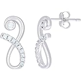 Sterling Silver Womens Cubic Zirconia Abstract Stud Earrings