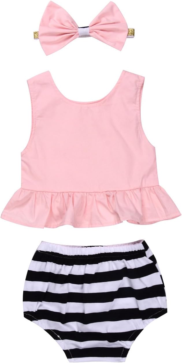 Newborn Kids Baby Girls Boys I Love My Dad Mom Elephant Cartoon Romper Bowknot Wine Red Pants with Bunny Headband Outfits Set (Pink, 3-6 Months)