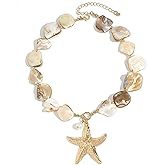 Seashell Starfish Pendent Necklace Cowrie Pearl Mermaid Irregular Chunky Necklace Summer Beach Jewelry for Women