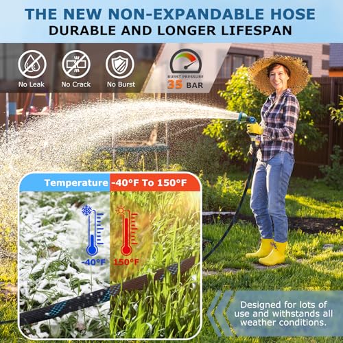 KETTOYA Non-Expanding Garden Hose 100 ft, Kink Free Flexible Water Hose with 10-Pattern Spray Nozzle, Lightweight Hose Pipe, Leak Proof, 3/4" Swivel Connectors, Super Fabric, Portable Storage Strap