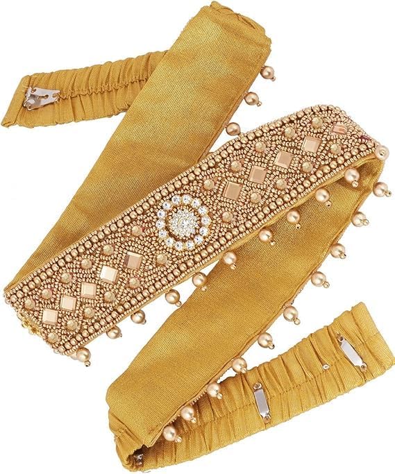 Traditional Cloth Saree Belt Kamarband Stretchable Wedding Accessory Amazon.com: VAMA South Indian Traditional Gold Fabric Hand  main image 3