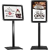 STANDNEE Heavy-duty Poster Stand Holder 11"x 17" Pedestal Floor Standing Sign Holder Vertical and Horizontal View Sign Display, Aluminum Snap Open Frame with Safety Corner, Black