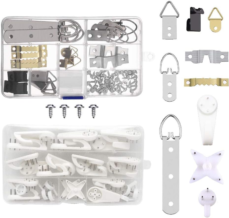 BITEYI 105 Pieces Photo Frame Hanging Hooks Kit 7 Models Picture Hanger