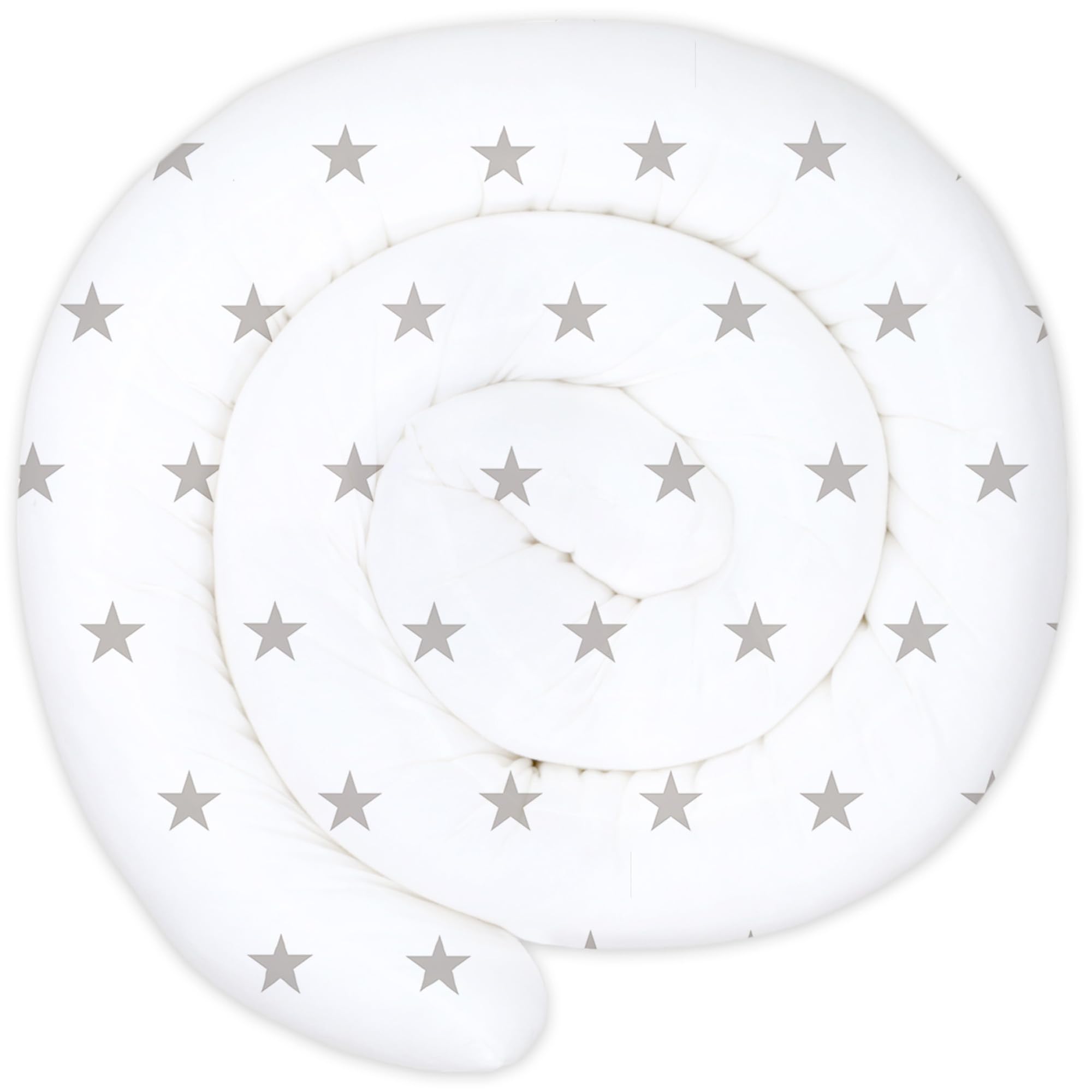 Totsy Baby XXL bed snake, bed pillow, nursing pillow, bed roll, bed guard, decorative pillow, bed border, snake XL handmade Gray stars on white 150 cm certificat Oeko-Tex