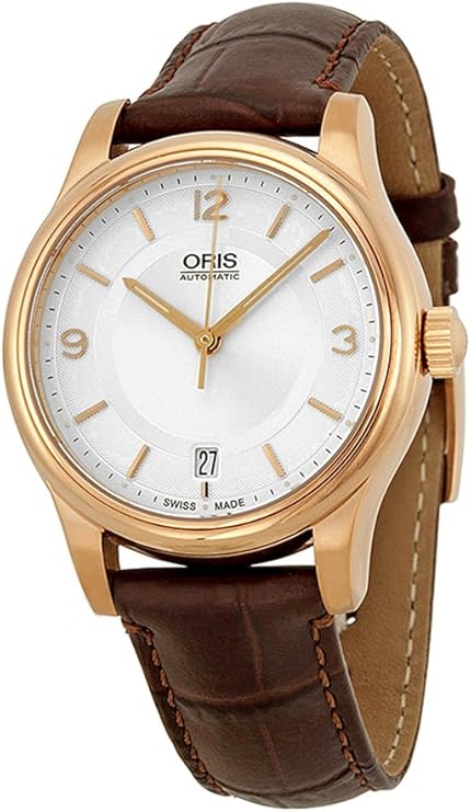 Oris Classic Date Automatic Rose Gold Plated Steel Mens Watch Calendar Silver Dial 733-7578-4831 