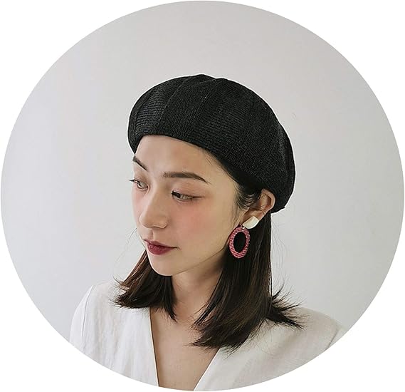 Amazon Co Jp 韓国の春と夏の野生の薄いセクションのベレー帽の女性のカボチャの帽子黒英国ネット赤画家の帽子 服 ファッション小物