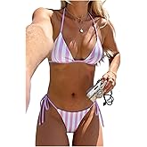 SOLY HUX Women's Striped Bikini Set Triangle Halter Tie Side Swimsuit Summer Beach Vacation Two Piece Bathing Suit