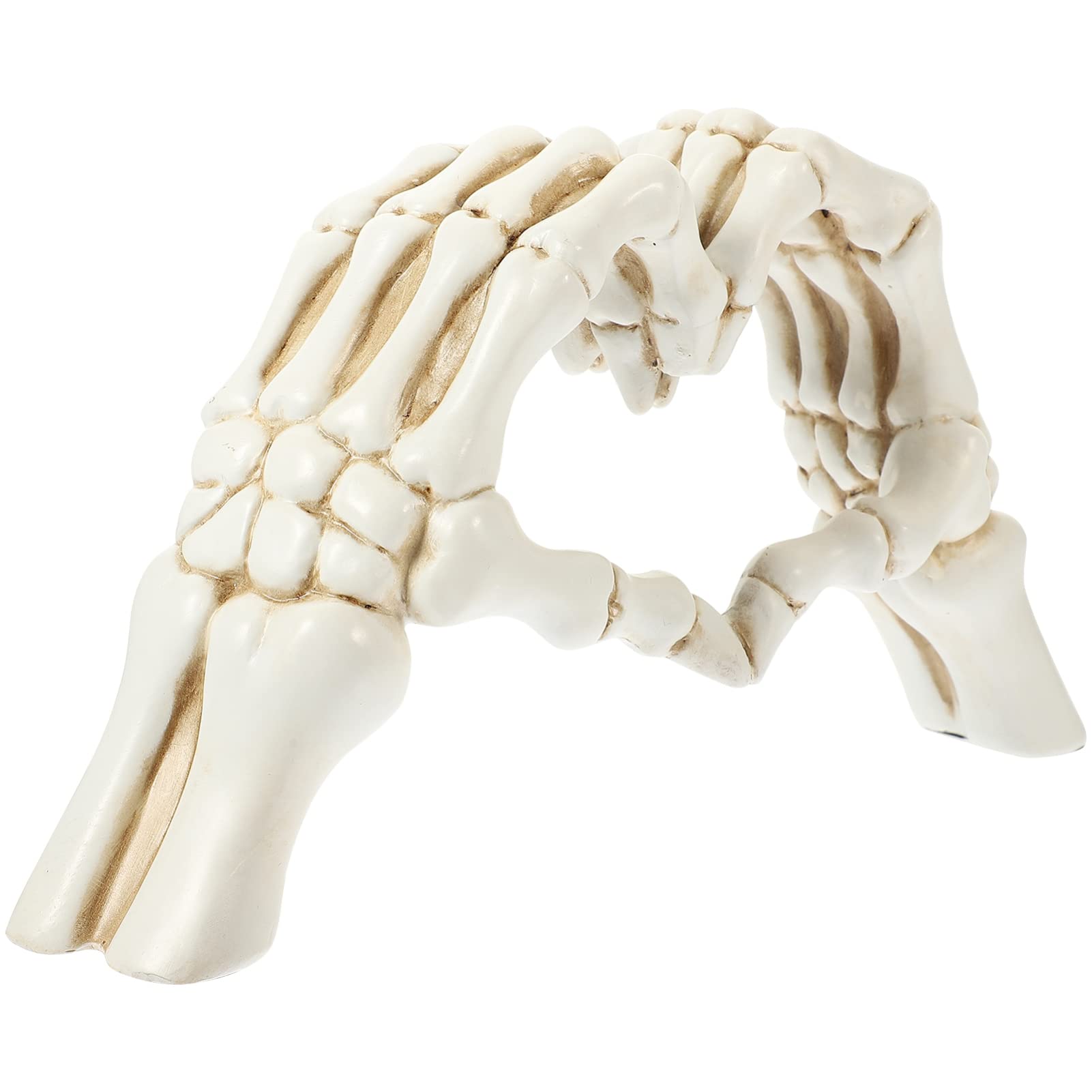 Photo 1 of VOSAREA Skeleton Heart Hand Statue Halloween Heart Hand Figurine Resin Heart Hand Sculpture Modern Love Finger Sculpture Abstract Art Sculpture for Hallween Christmas Home Office Table Shelf Ornament