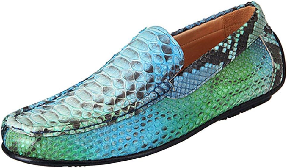 ShoeperStar Mens Python Skin Leather Flats Loafers Casual Boat Shoes