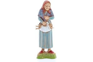 Moranduzzo Old Woman with Firewood for Nativity Scene of 4 Inch Scale 1:20-Unbreakable Nativity Figures-18th Century Style, Hand-Finished Painting, Official Product, Made in Italy, Sculptor M. Landi