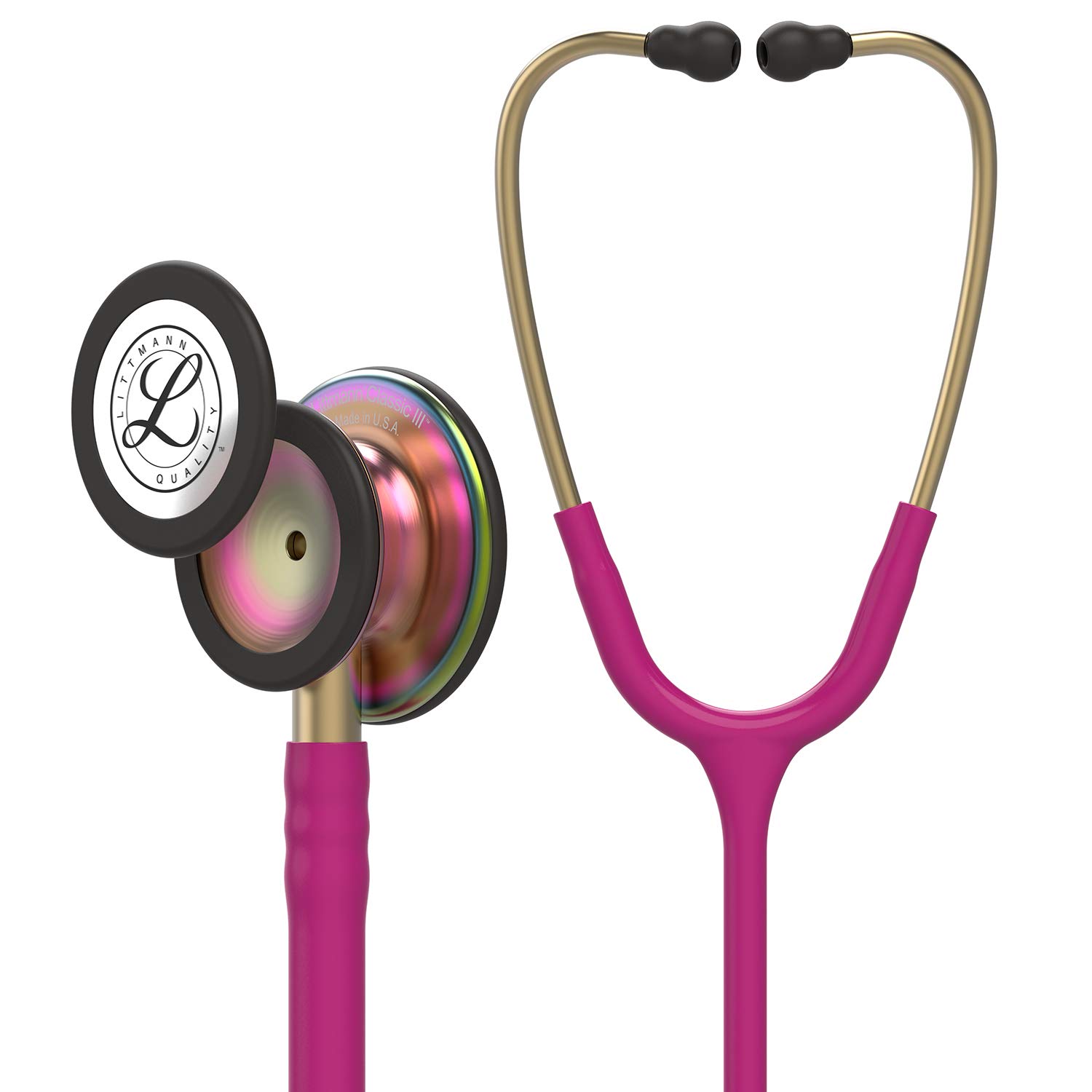 Photo 1 of 3M Littmann Classic III Monitoring Stethoscope, 5806, More Than 2X as Loud, Weighs Less, Stainless Steel Rainbow-Finish Chestpiece, 27" Raspberry Tube, Brass Stem and Headset