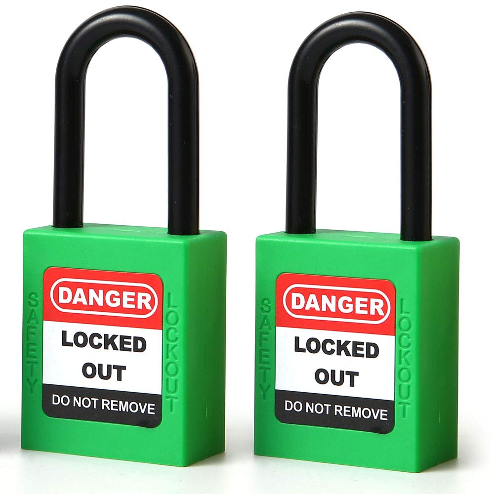POFET 2PCS 38mm / 1.5inch Lockout Tagout Locks, Nylon Shackle Safety Padlock,Plastic Green