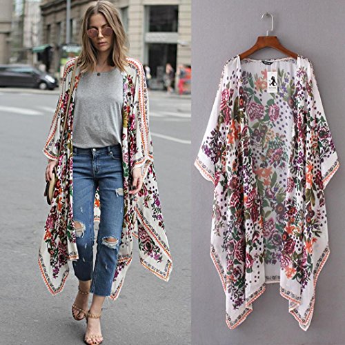 Besooly Women Cardigan Floral Print Chiffon Shawl Kimono Top Loose Plus Size Shirt Coat Bohemia Long Shirt Blouse