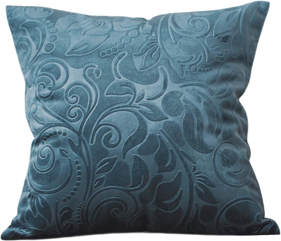 TangDepot Heavy Velvet Embossing Throw Pillow Cover, Classis Floral Anaglyph Velvet Fabric, Euro Sham, European Throw Pillow Cover, Indoor/Outdoor - (26" x 26", C03 Powder Blue)