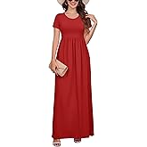 DEARCASE Maxi Dress for Women Short Sleeve Casual Summer Loose Plain Comfy Long Dresses with Pockets