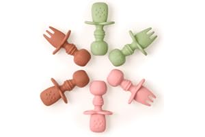 Tooshka Baby Utensil Set (6 pcs) - Self Feeding Spoons - Silicone & BPA Free - Baby Led Weaning (BLW) Supplies - Ages 6+ Months - Sage, Rose, Terra Cotta