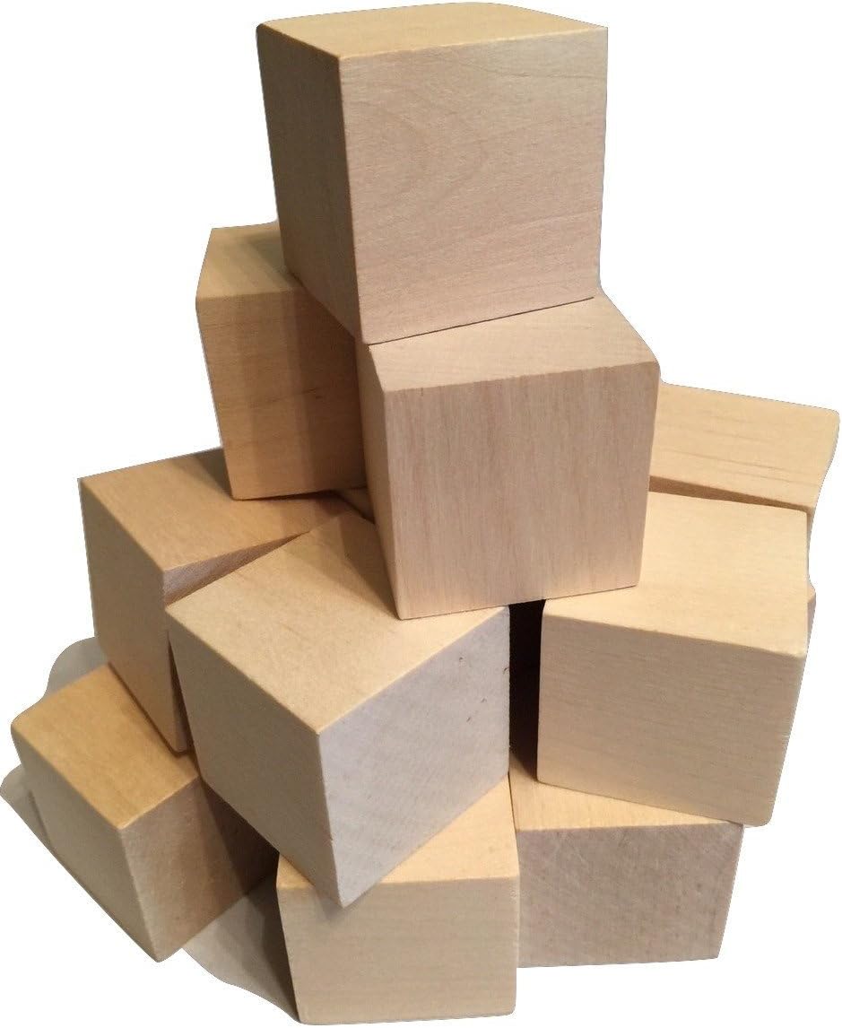 BABY WOOD BLOCKS 1.5" INCH (24 pack), WITH FREE NUMBER & LETTER STENCIL, WOODEN CRAFT BLOCKS, for DIY, BABY SHOWERS, PUZZLES, CRAFTS, Made in USA by CROSSROAD Sales