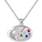 Paint Palette Necklace 925 Sterling Silver Artist Paint Palette And Brush Pendant Jewelry With Pensents Box