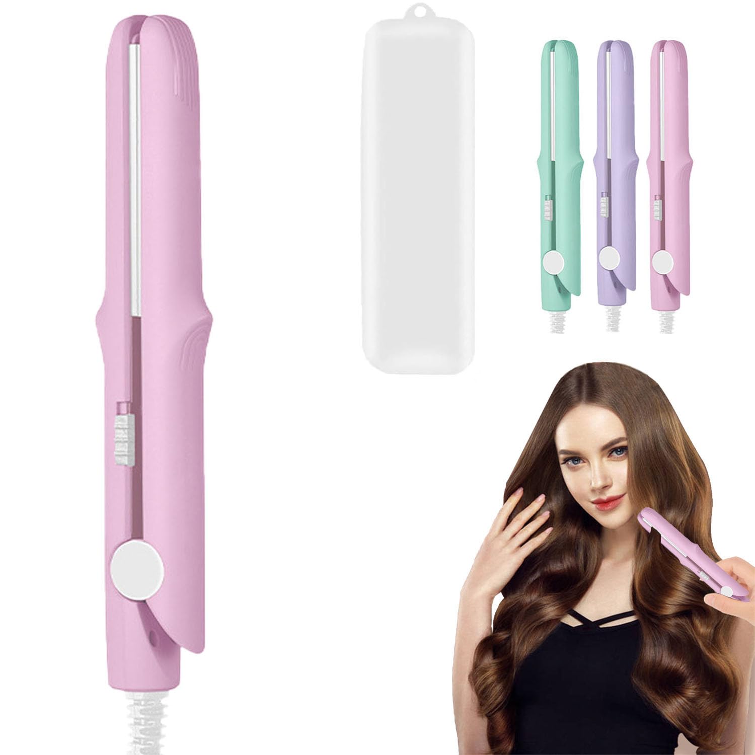 Photo 1 of 2025 New 2 in 1 Mini Dual Purpose Curling Iron, Mini Curling Wand Flat Iron Hair Straightener, Portable Travel Curl Wand for Women Short and Long Hair (Pink)