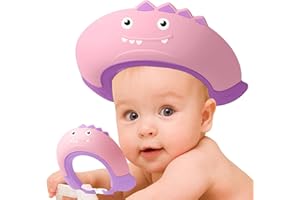 THCBME Baby Shower Cap Shield, Shower Cap for Kids, Visor Hat for Eye and Ear Protection for 0-9 Years Old Children,Cute Dinosaur shape Makes the Baby Bath More Fun… (Pink)