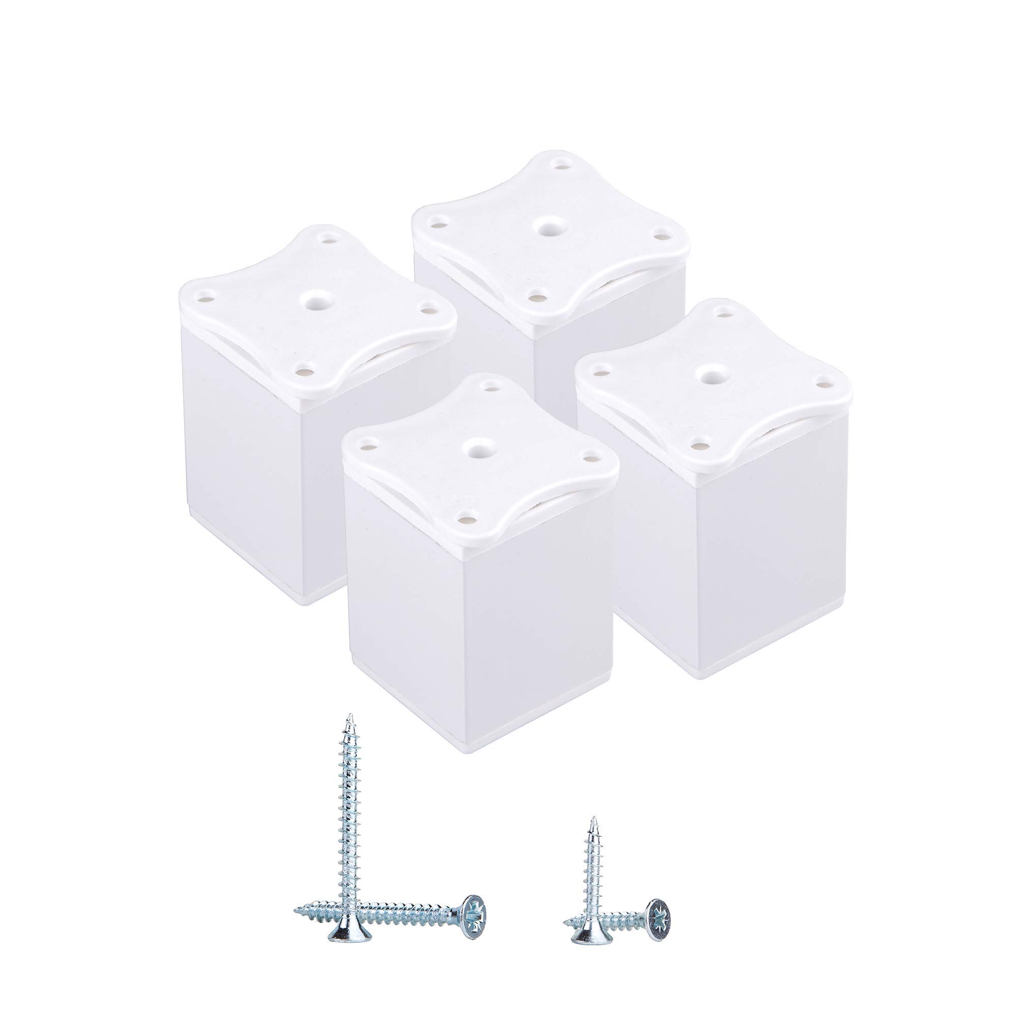 (Pack of 4 pcs) White 6 cm Modern Height Adjustable Furniture Legs Angular Profile: 40 x 40 mm, Materials: Aluminium, Plastic. Screws Included (4, White)