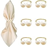 6 Pcs Gold Napkin Rings - Pearl Napkin Rings,Metal Napkin Ring for Table Settings Wedding Christmas Party Dinner Table