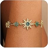 Frigotine Gold Silver Sun Link Bracelet for Women, Dainty Sparkly Colorful Crystal Rhinestone Flower Floral Adjustable Chain Bracelets Prom Wedding Accessories Fashion Jewelry Gift