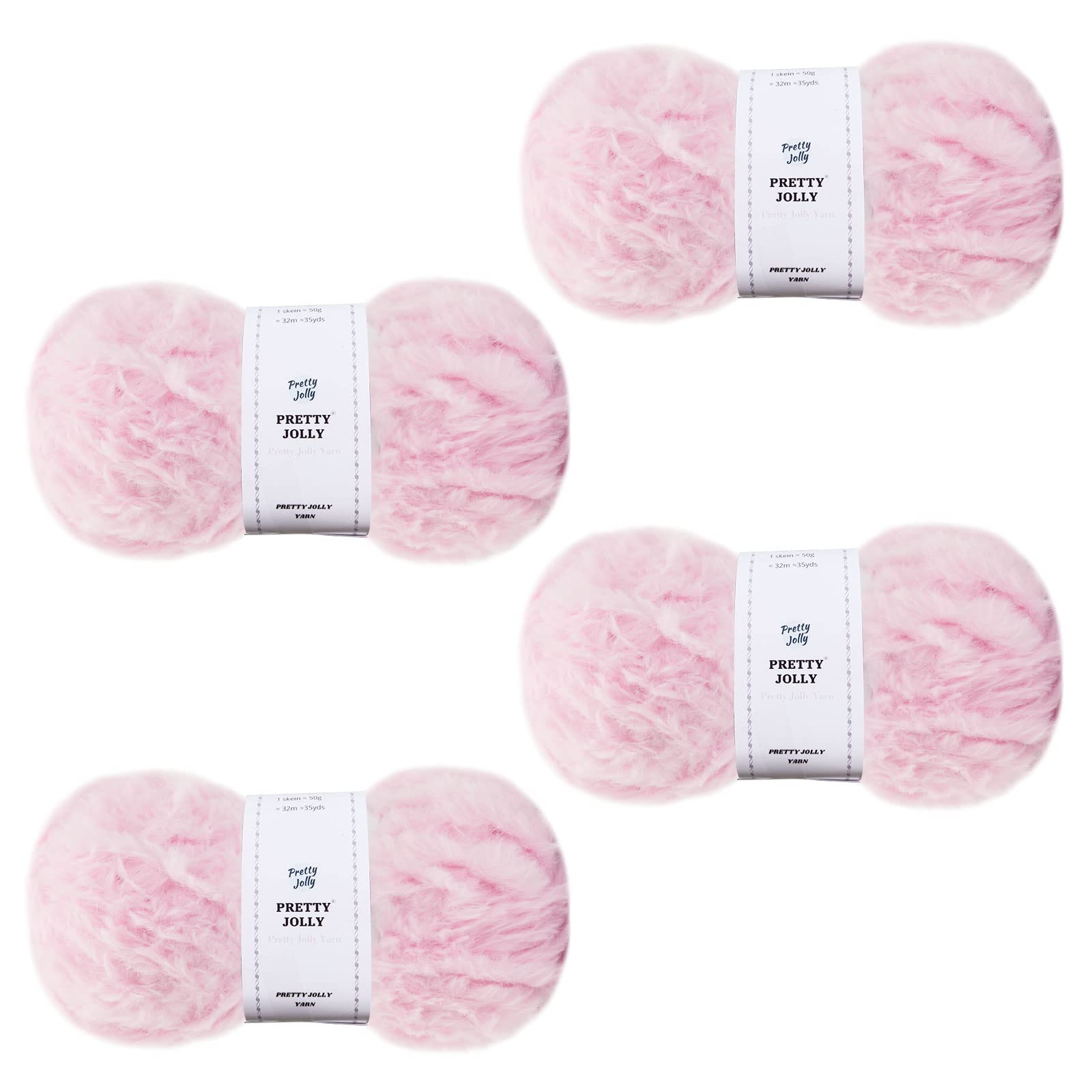 Pretty Jolly 4 Balls Faux Fur Super Soft Chunky Fluffy Yarn for Crochet Knitting Eyelash Polyester Yarn (First Blush)