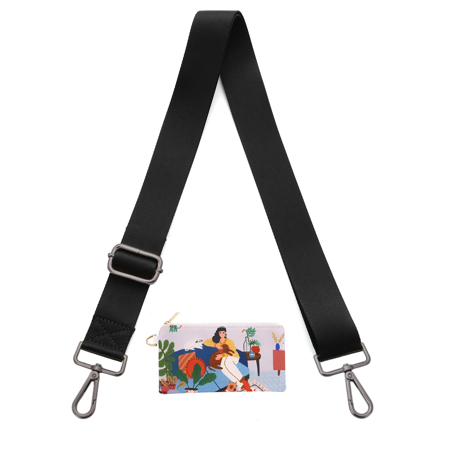 Senral Wide Purse Straps Replacement Crossbody Striped Straps Replacement Shoulder Strap with Gold Bucket (gun black clasp bag strap)