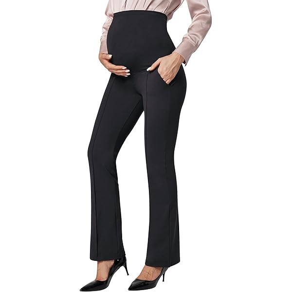 Foucome Women's Maternity Work Pants Over The Belly Bootcut Dress Pants  Stretch Pregnancy Slacks (Black, S) at Amazon Women's Clothing store