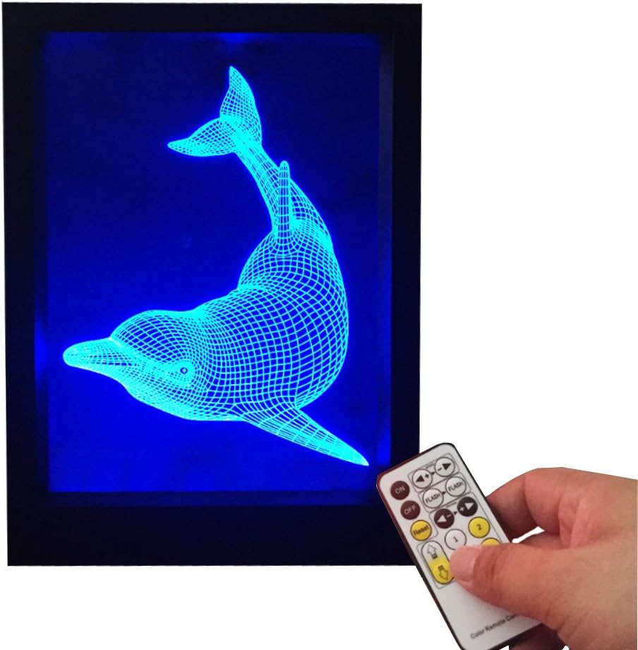 LED Optic Lamps Photo Frame 3D Illusion Night Light Dolphin Creative Gift Visual Lighting With 7 Colors Change with Smart Touch Smart USB Cable For Festivals,Birthday Outdoor Celebration.